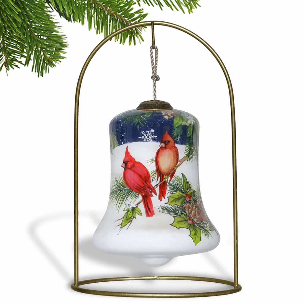 Dual Cardinals Hand Painted Mouth Blown Glass Ornament - 4" x 3" x 3"