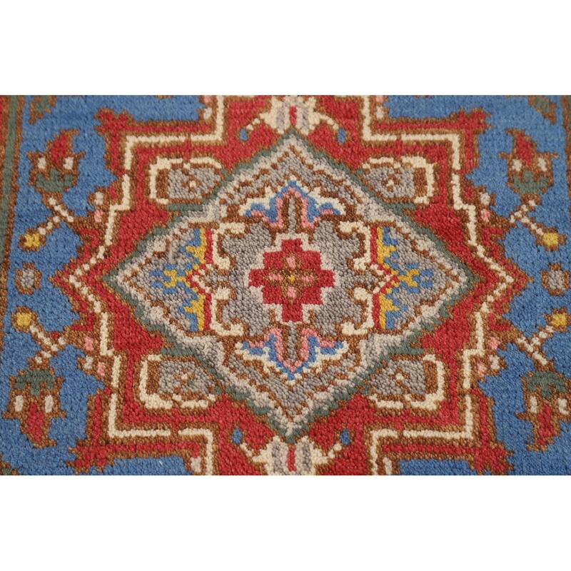 Light Blue Geometric Heriz Serapi Indian Rug Handmade Wool Carpet - 3'0" X 5'0"