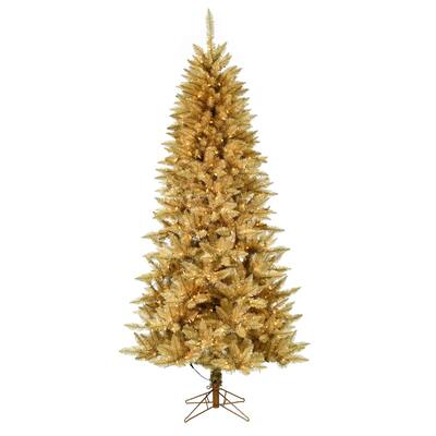Vickerman 3.5' x 28" Gold Fir Artificial Christmas Pencil Tree, Warm White Dura-Lit® LED Lights - 3.5' x 28"