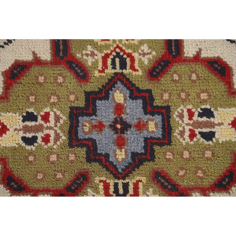 Geometric Beige Kazak Runner Rug Handmade Hallway Wool Carpet - 2'7" x 10'0"