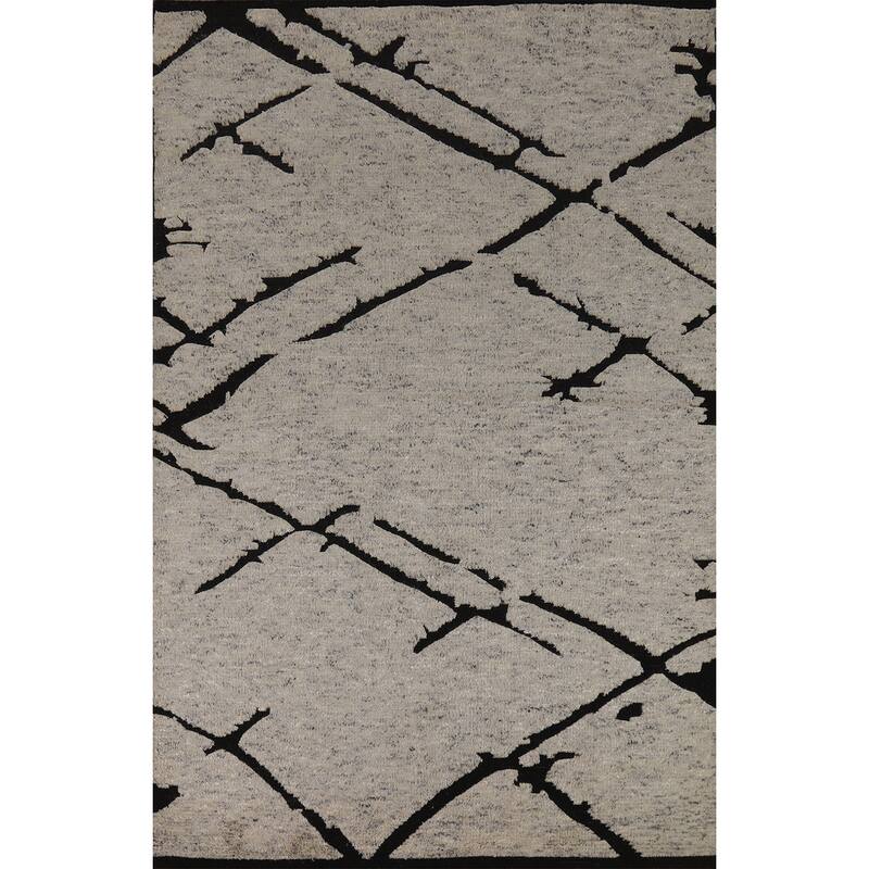 Hand Knotted Oriental 100% Wool Carpet Modern All-Over Beige & Ivories Moroccan Area Rug - 8' 0'' X 5' 2''
