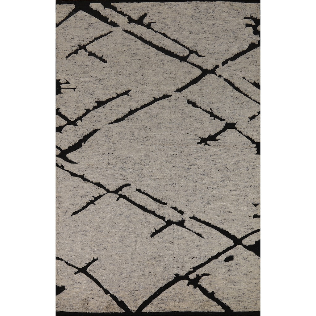 Hand Knotted Oriental 100% Wool Carpet Modern All-Over Beige & Ivories Moroccan Area Rug - 8' 0'' X 5' 2''