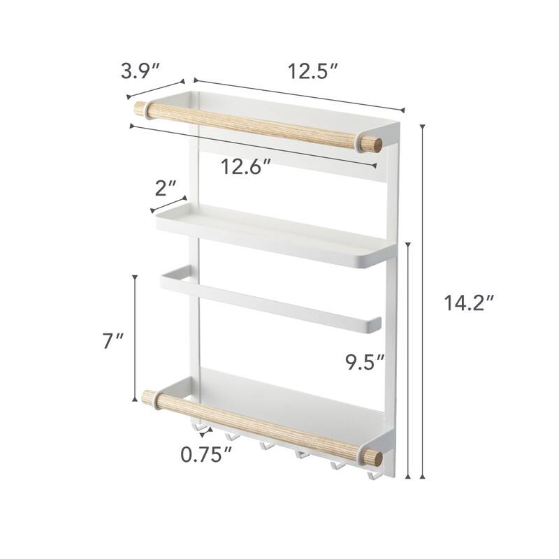 Yamazaki Home Magnetic Kitchen Organizer, Steel and Wood, Holds 8 lbs - L 3.94 x W 12.6 x H 14.17 inches