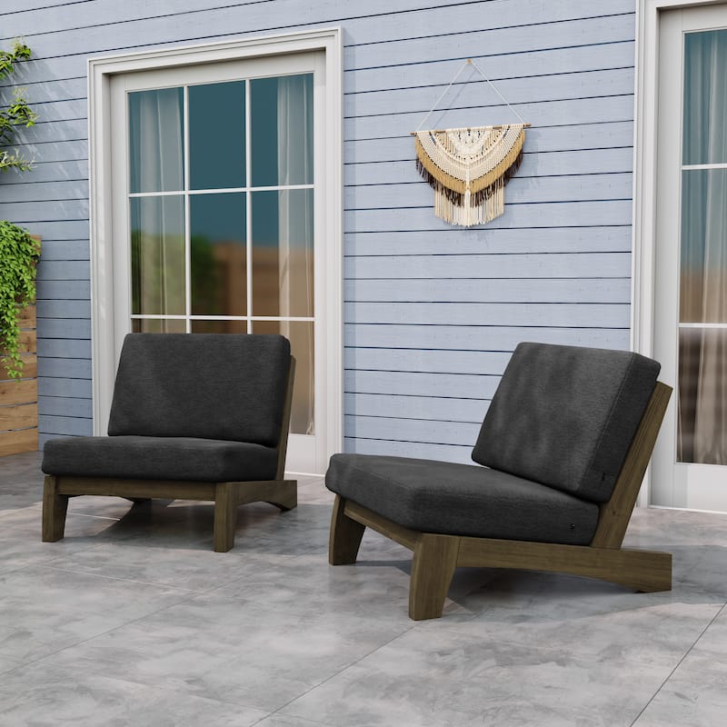 Teak Outdoor Armless Lounge Chair Set Loveseat with Cushions - 2 chairs - Dark Gray