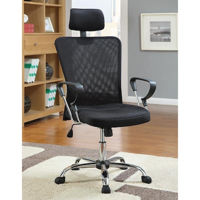 Contemporary Black Mesh Office Chair with Chrome Base, Height Adjustability, and Ergonomic Headrest for Ultimate Comfort