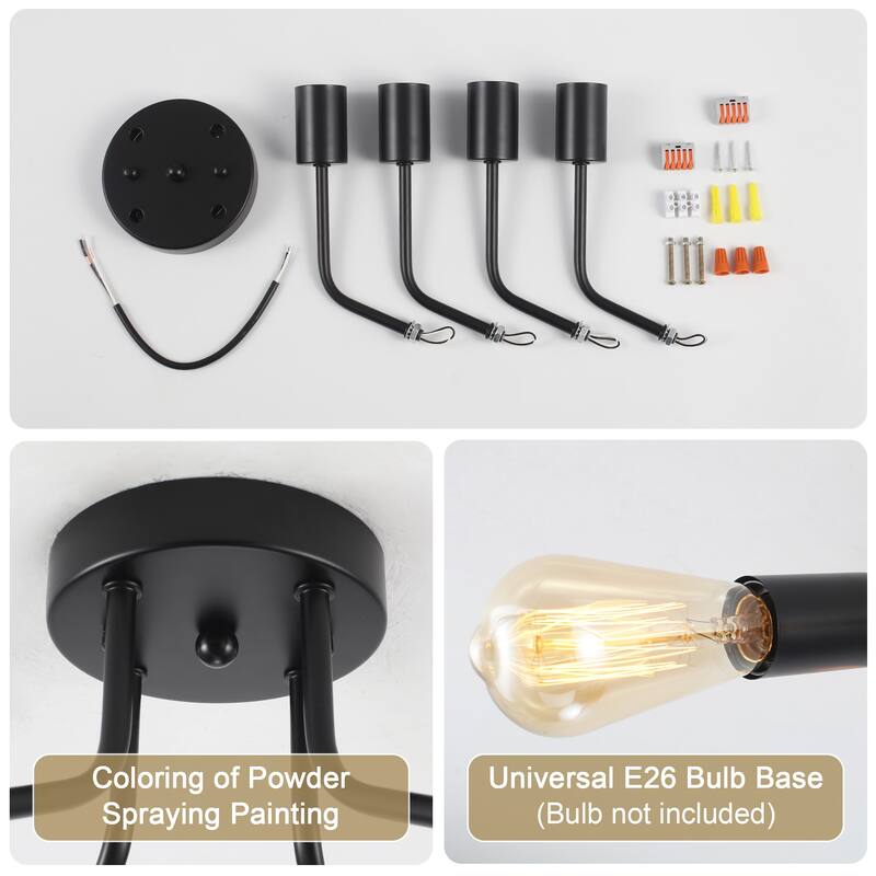 4-Light Semi Flush Mount Lights for Farmhouse Kitchen Dining Room