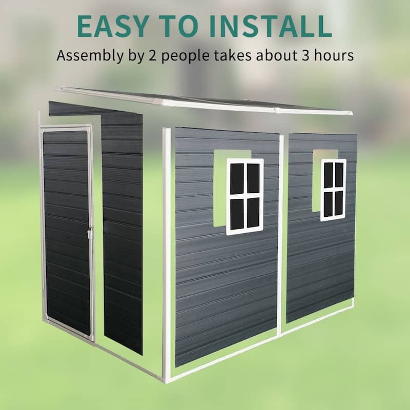 8 x 4 FT Outdoor Resin Garden Shed with Floor and 2 Windows and Lockable Door