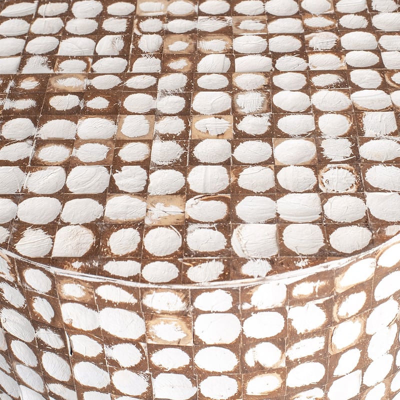 Round Handmade Coconut Shell Accent Table by East at Main
