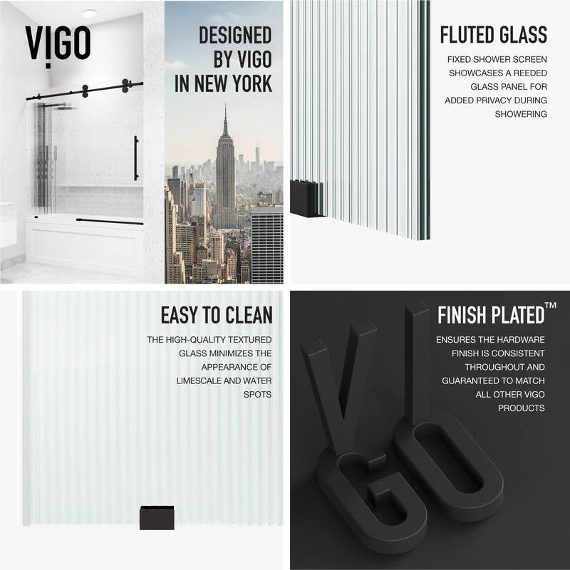 VIGO Elan 56" to 60" W x 66" H Frameless Sliding Tub Door in Matte Black
