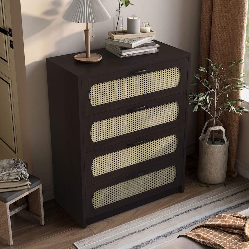 DH BASIC Tropical Espresso Faux Rattan Webbed 4-Drawer Mini Chest by Denhour