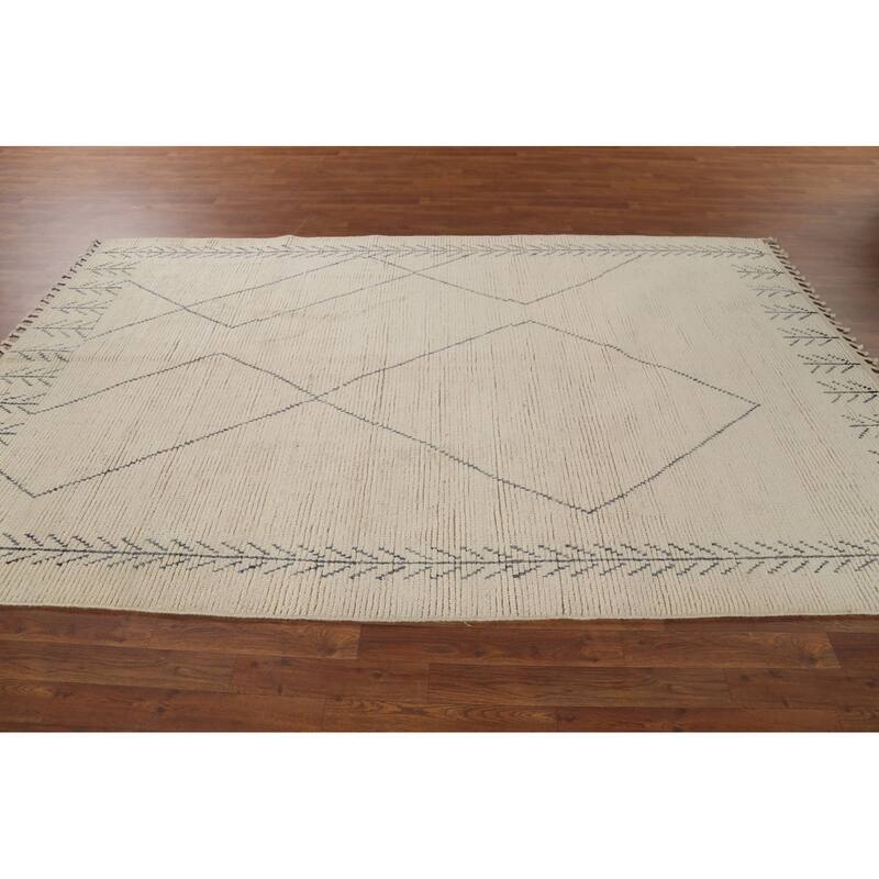 Ivory Moroccan Area Rug Handmade Wool Carpet - 5'11"x 9'4"