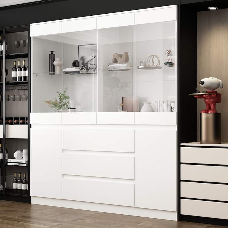 Modular Large display case,Bar Cabinet with glass doors,drawers,lights