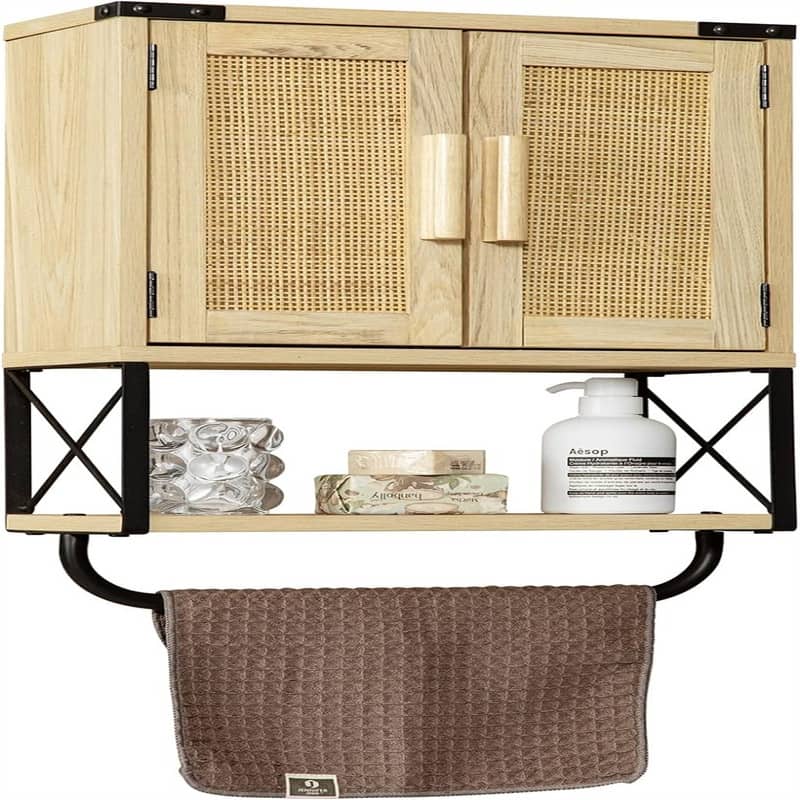 Wood Wall Mounted Storage Cabinet - 7.1"D x 15.3"W x 22.8"H - Rattan