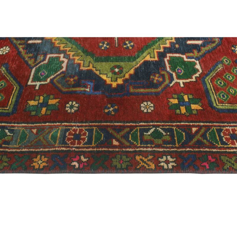 Fine Vintage Distressed Erleen Red/Navy Runner - 3'8" x 10'6"