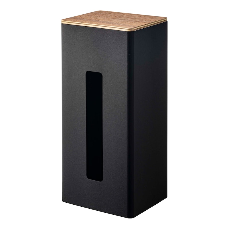 Yamazaki Home Two-Sided Tissue Case, Steel and Wood - L 4.53 x W 5.12 x H 11.22 inches - Black