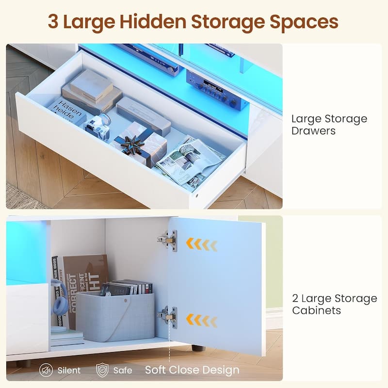 TV Stand for 70/75/80 Inch TV 1 Drawer and 2 Storage Cabinet Power Outlet