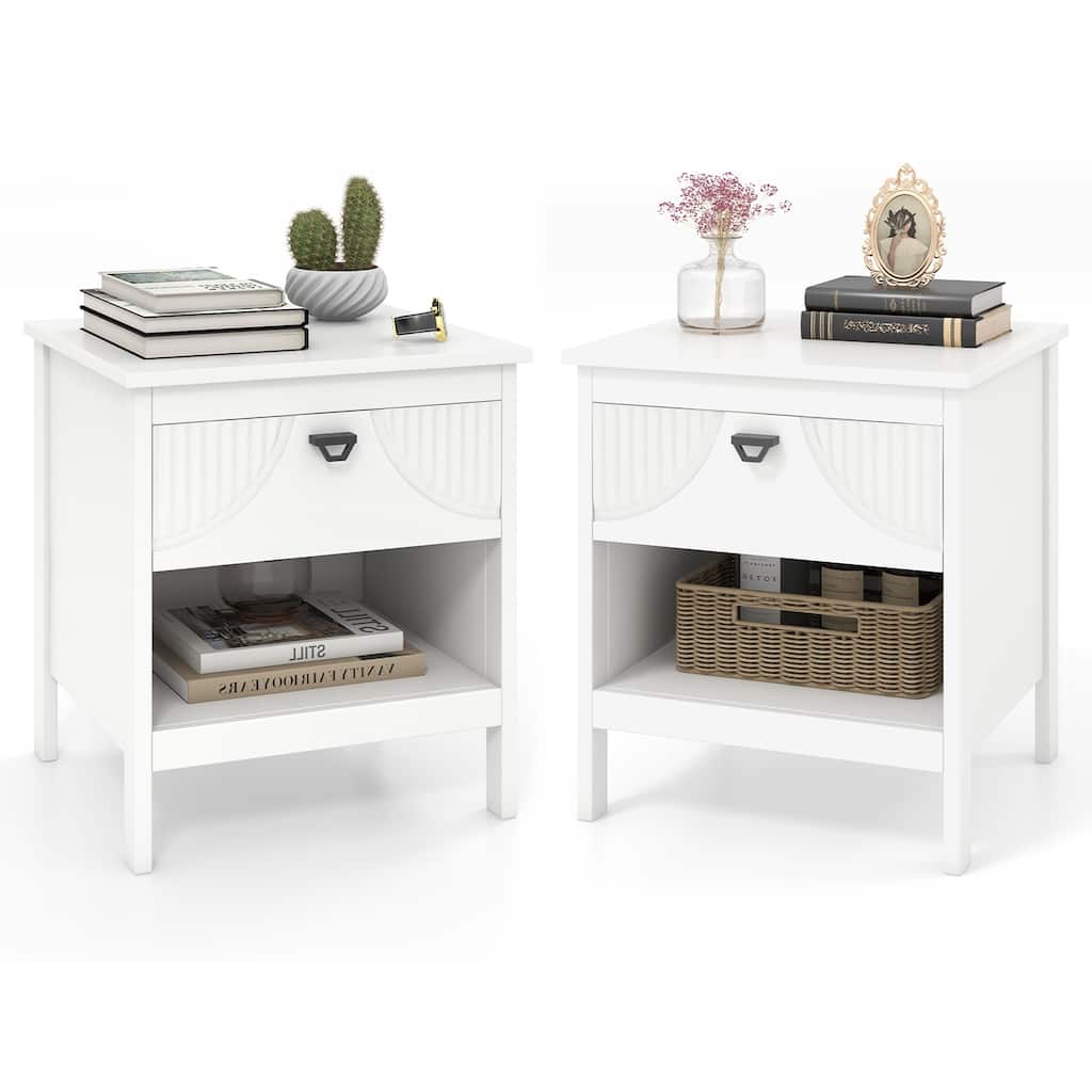 Gymax 2PCS 2-tier End Table w/Drawer Open Storage Shelf 2 Tiers