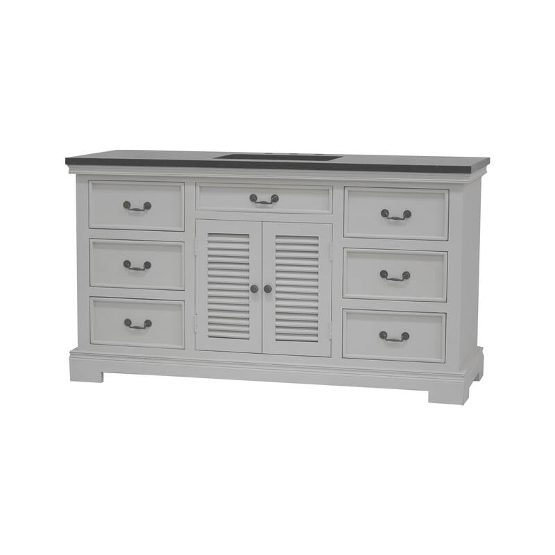 60" Two Door, Single Vanity in White finish and Black granite top