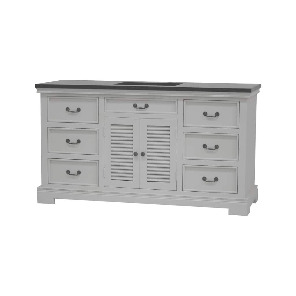 60" Two Door, Single Vanity in White finish and Black granite top