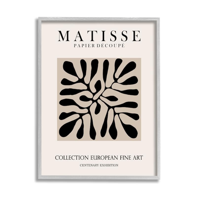 Stupell Matisse Leaves Foliage Abstract Silhouette Exhibition Design Framed Wall Art - Off-White