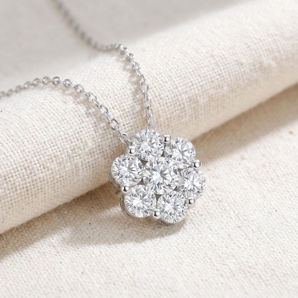 Bliss Diamond 1/2ct Pave Fire Diamond Clustser Pendant White Gold