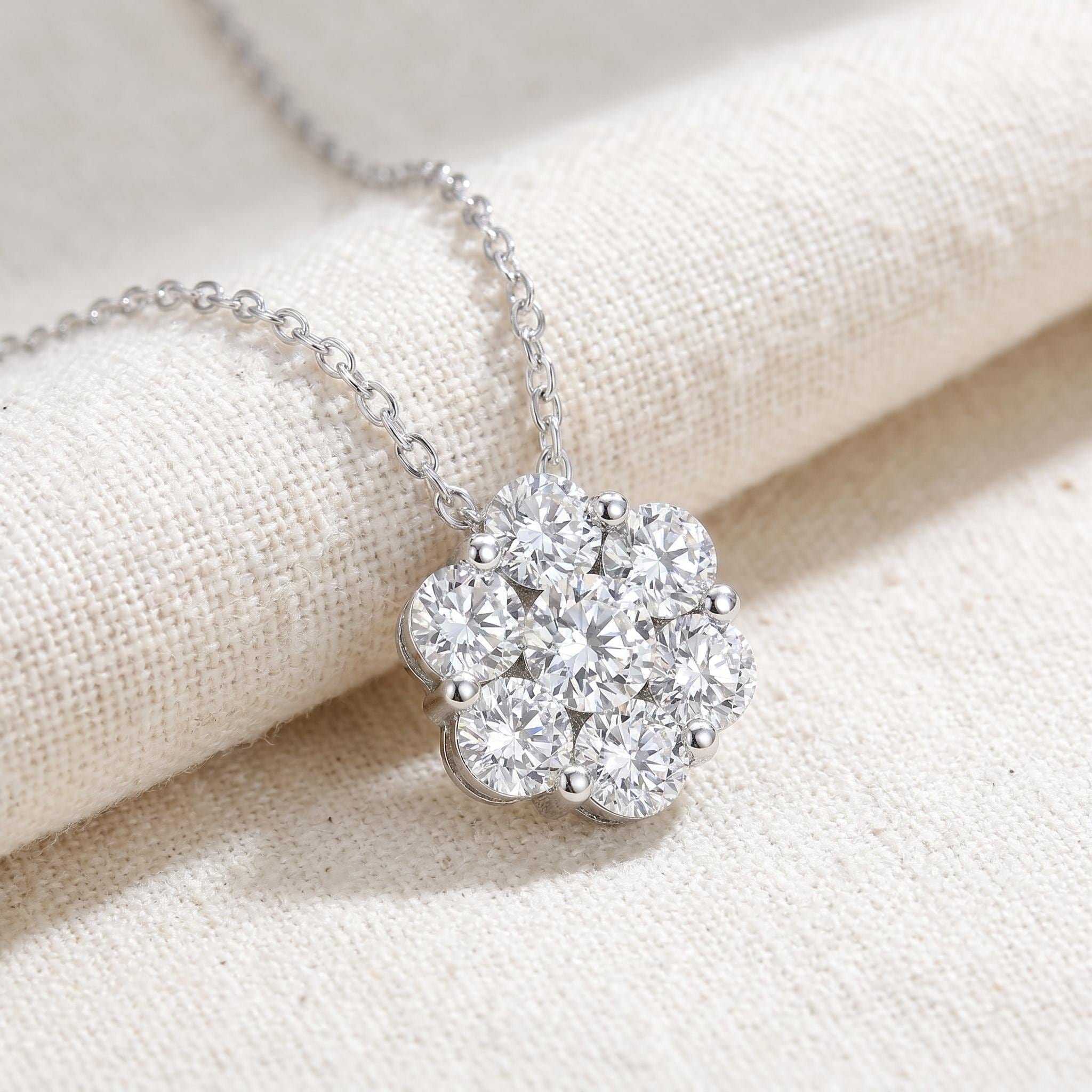 Bliss Diamond 1/2ct Pave Fire Diamond Clustser Pendant White Gold