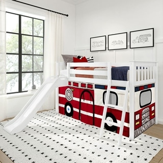 Max and Lily Classic Twin-Size Low Loft with Easy Slide and Curtain