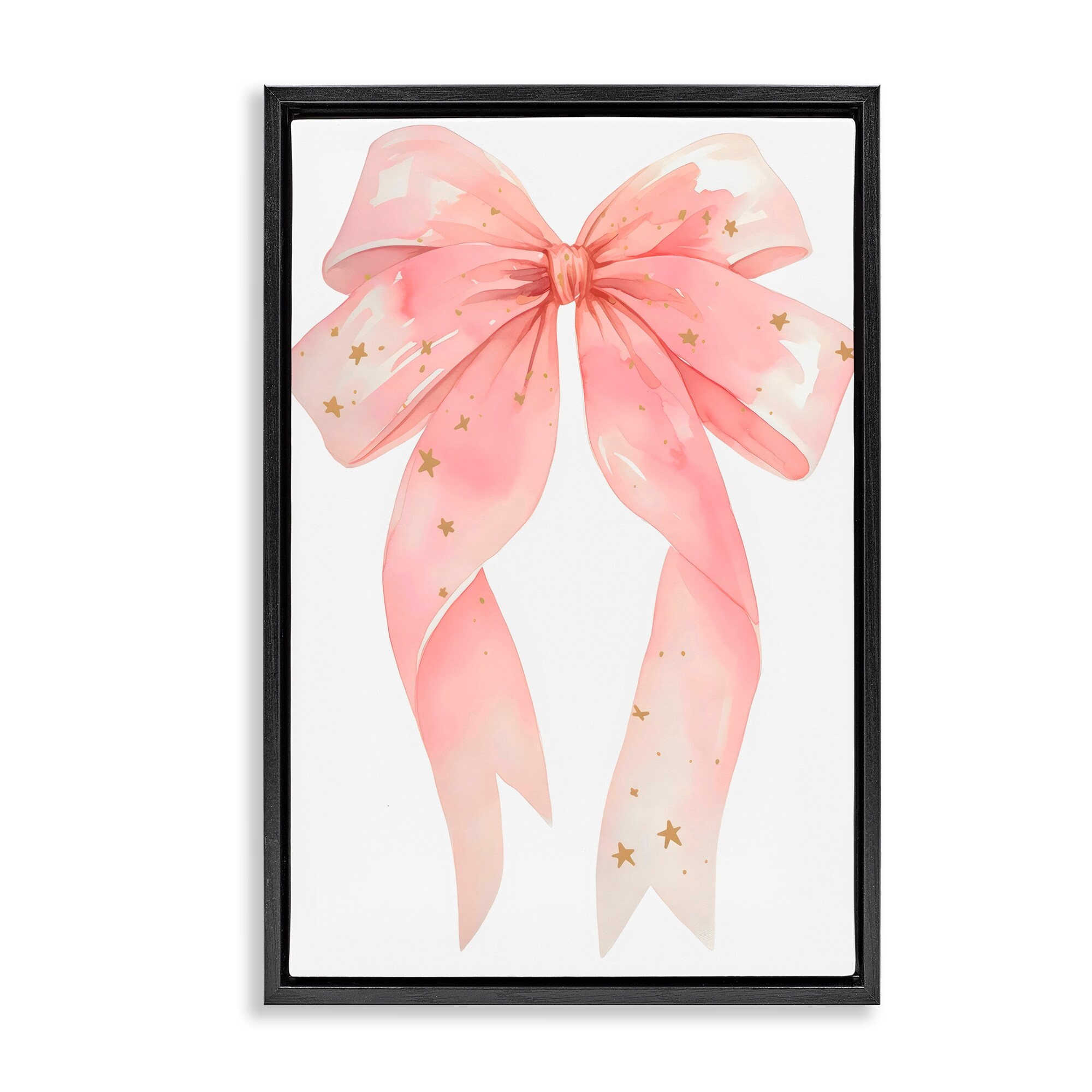 Stupell Pink Bow With Gold Stars Framed Floater Canvas Wall Art Design By Creative Studio