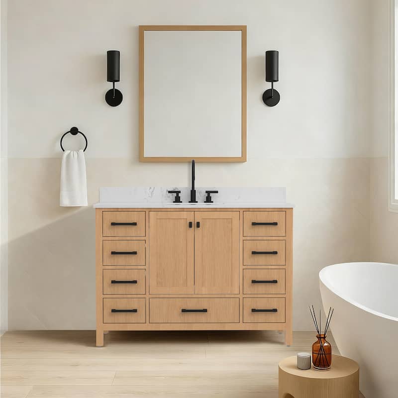 48inch Solid Wood Freestanding Bath Vanity Engineered Countertop Undermount Rectangular Ceramic Sink - 48 inch