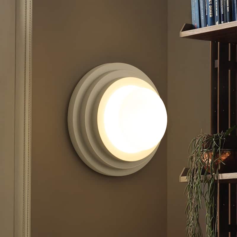 11.8" W Modern Minimalist White Cake-Shaped Tiered Milk Glass Shade Wall & Ceiling Light for Bedroom, Hallways