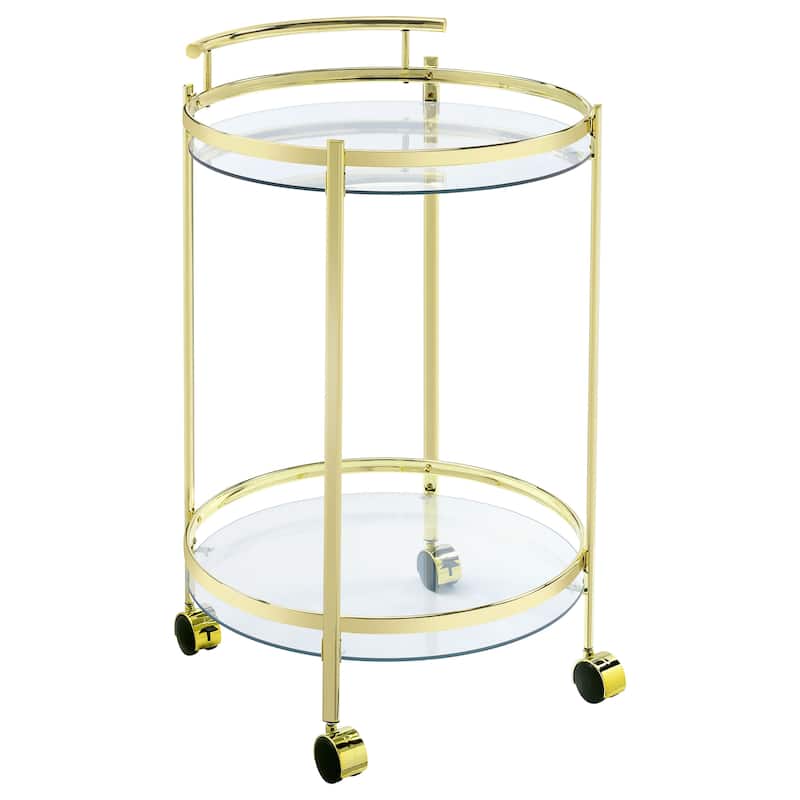 Chrissy 2-Tier Round Glass Shelf Metal Bar Cart