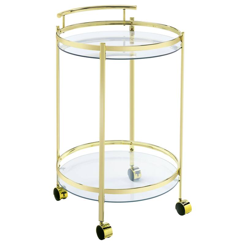 Chrissy 2-Tier Round Glass Shelf Metal Bar Cart