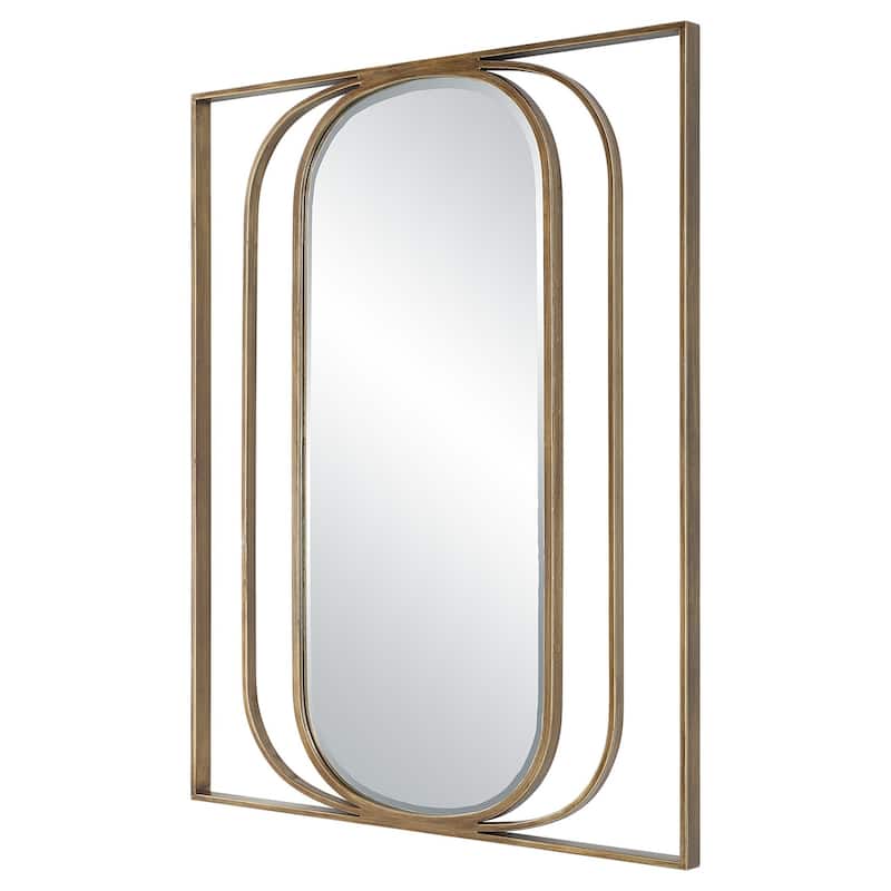 Antique Finish Beveled Oval Wall Mirror - 40" - Gold