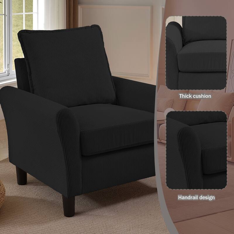 101"Corduroy 3 Piece Living Room Set Including 4 Seater Sofa ,2 Storage Ottoman and Chair