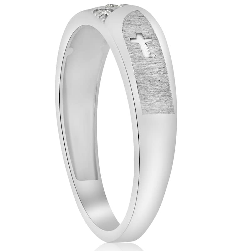 1/10 ct Mens Diamond Cross Wedding Anniversary Ring White Gold