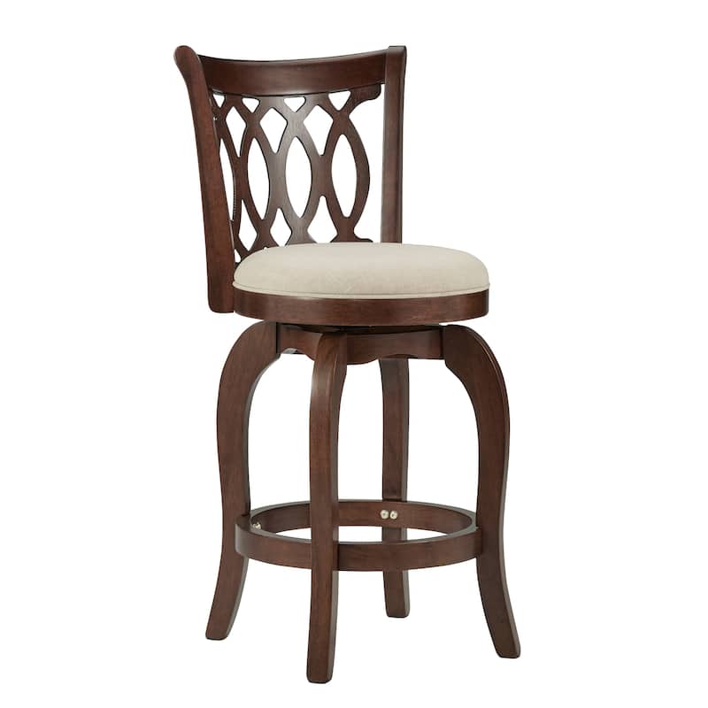 Verona Swivel 24-inch Counter Height Stool by iNSPIRE Q Classic - Cherry-Beige Linen- Scroll