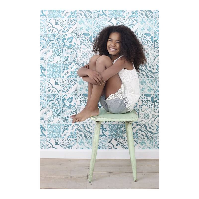 ESTA Home Cohen Turquoise Tile Wallpaper - 20.5 x 396 x 0.025