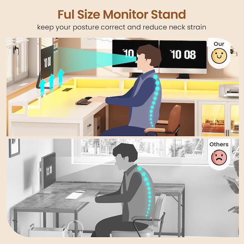 L Shaped Gaming Desk Drawers Computer Desk with Display Cabinet