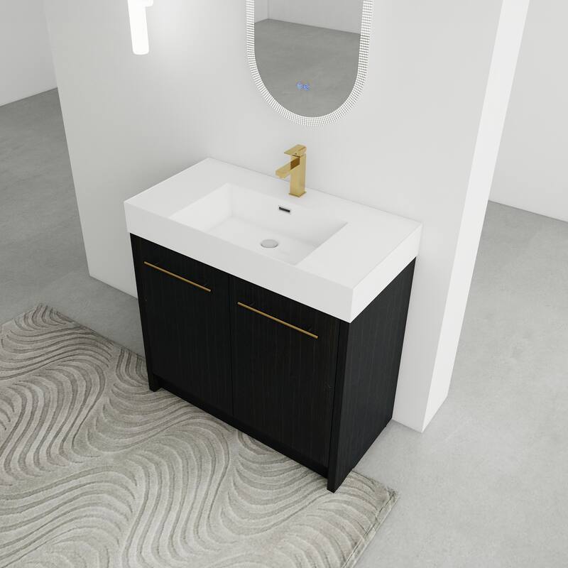 35-Inch Bathroom Vanity with Soft-Close Hinges, Durable Resin Sink, and Ample Storage - 35.4in L