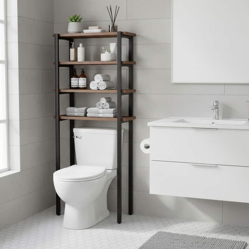 Carbon Loft Lawrence 64" Over the Toilet 4-Shelf Bath Storage Brown