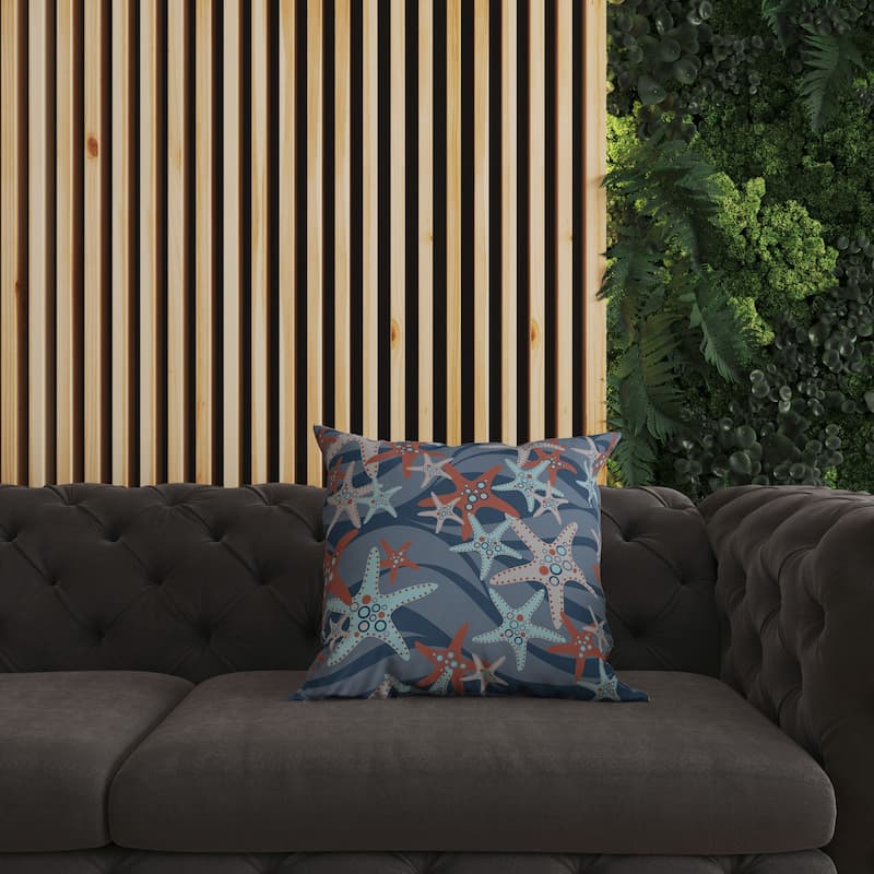 Blue And Orange Starfish Sway Faux Suede Throw Pillow Zipper