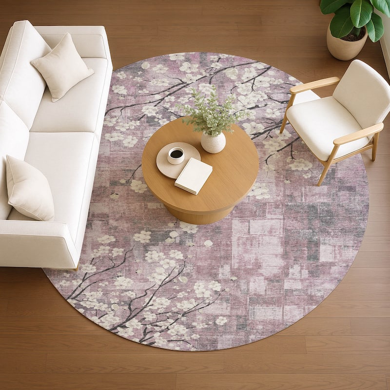 Machine Washable Indoor/ Outdoor Modern Floral Chantille Rug