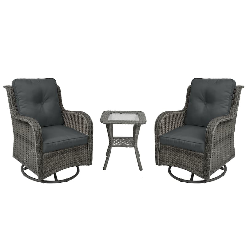 3 Pieces Patio Bistro Set with Rattan Rocking Chair Side Table