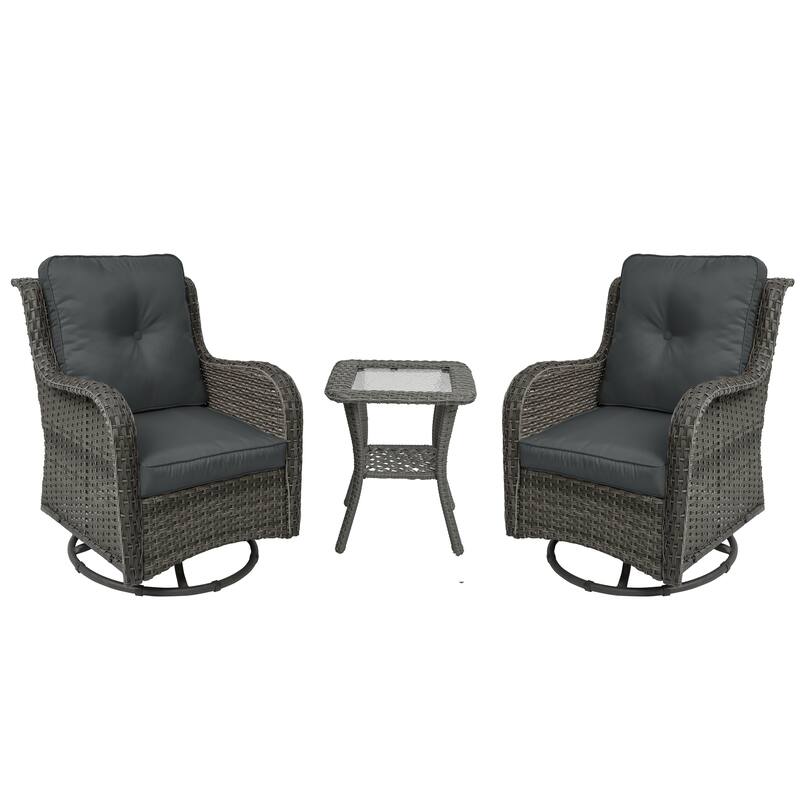Outdoor Rattan Swivel Rocker Chairs Patio Bistro Set of 3