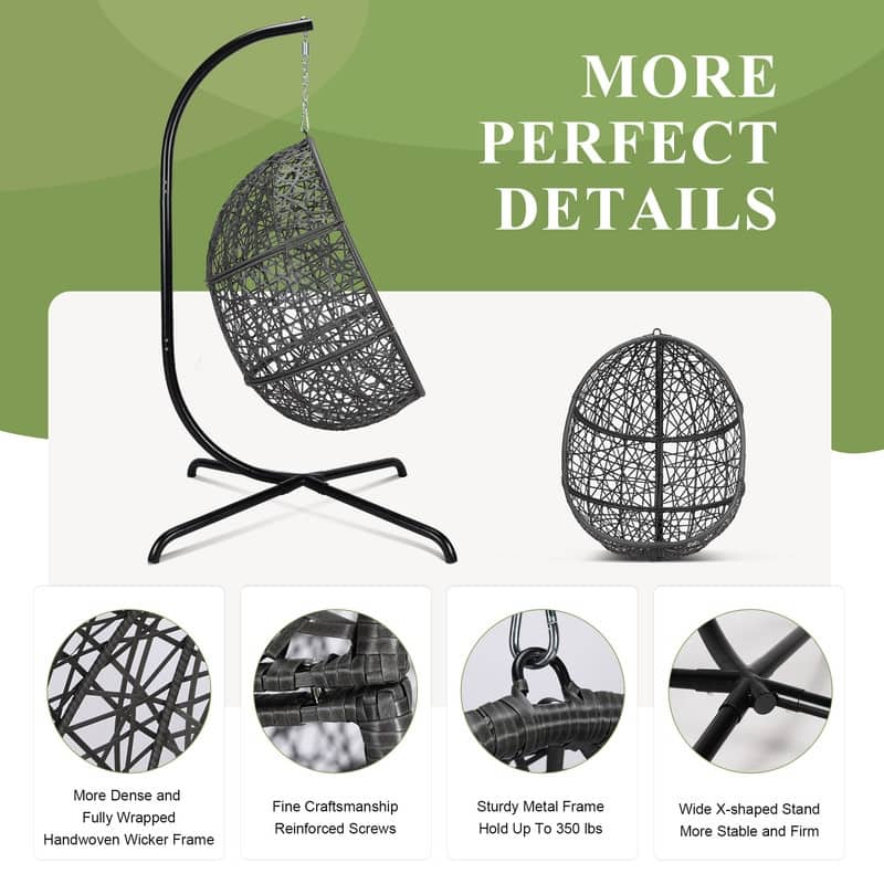Oversized Egg Chair with Stand, 450 lbs Heavy-Duty Outdoor/Indoor Wicker Hanging Basket Chair