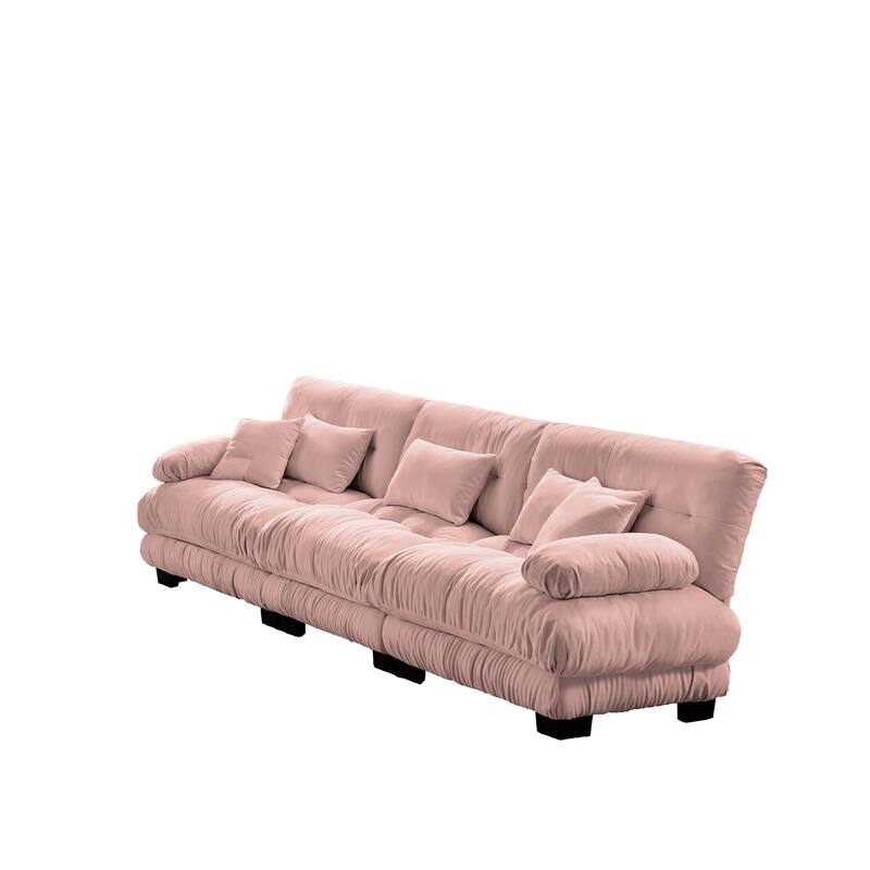 133.8" Chenille 4-Seat Sofa with Bolster Arms & Deep Cushions