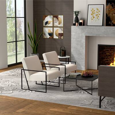 Kotter Home Modern Industrial Upholstered Accent Chair with Metal Base, Set of 2