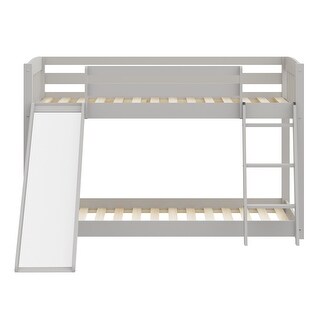 Heavy Duty Wood Twin Bunk Bed with Slide, Stairs, and Safety Guardrails - Grey