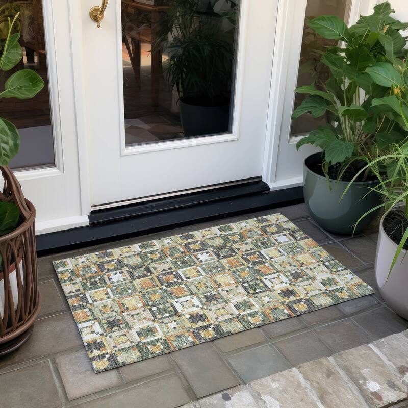 Machine Washable Indoor/ Outdoor Global Goddard Chantille Rug - Basil - 1'8" x 2'6"