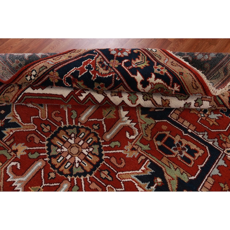 Hand Knotted Oriental 100% Wool Carpet Traditional Medallion Oranges & Rust Heriz (serapi) Area Rug - 11' 10'' X 9' 0''